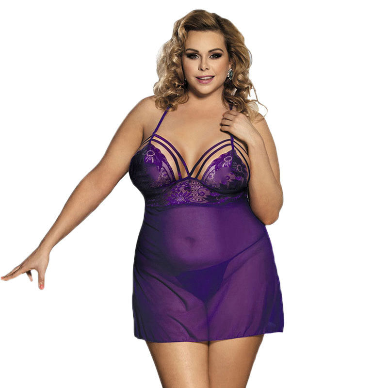 Sexy Mesh See-Through Purple Suspender Nightdress