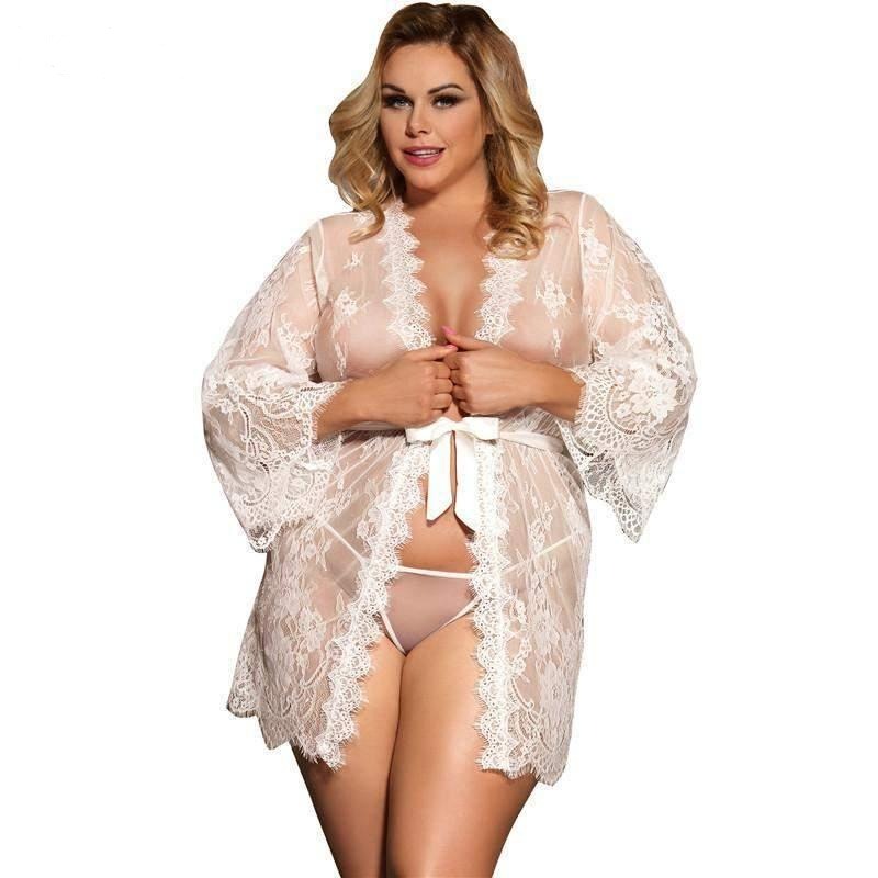 Robe de nuit sexy en dentelle à manches longues,