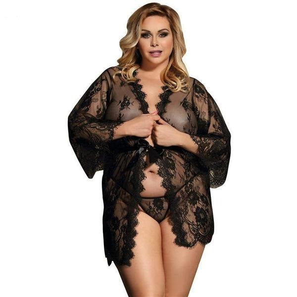 Robe de nuit sexy en dentelle à manches longues,