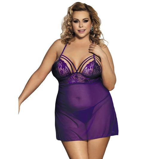 Sexy Mesh See-Through Purple Suspender Nightdress