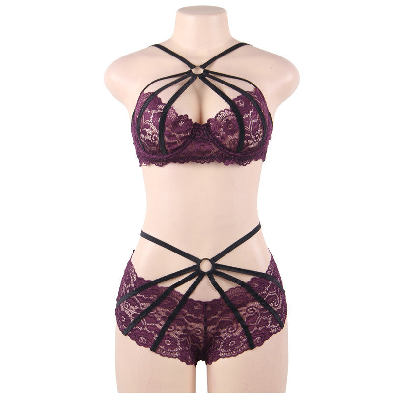 European And American Large Size Lace See-through Underwire Bra Set